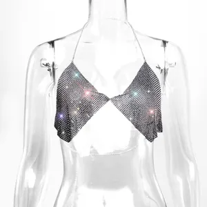 Sexy sparkly silver rhinestone halter bralette top for clubwear, parties and festivals