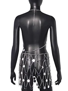 Sexy silver acrylic mirror chainmail skirt set for nightclub party and rave festivals