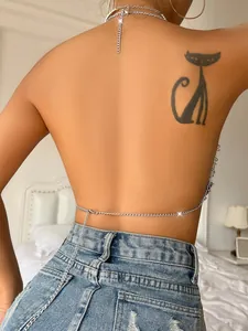 Sexy backless silver chain vest showing detailed view of the minimalist back design