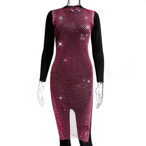 Close-up detail showing the intricate pink mesh texture and shimmering crystal rhinestones