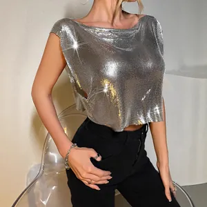 Sexy zilveren metallic lovertjes crop top voor alle elektronische muziekfestivals
