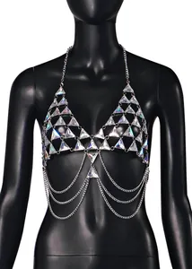 Sexy iridescent triangle crystal body chain jewelry for rave nightclub or beach