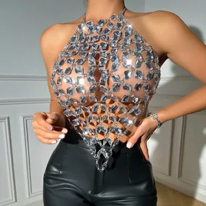 Sexy crystal rhinestone halter top body chain jewelry with large clear gemstones