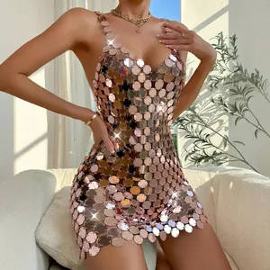 Sexy mini-jurk met roségouden acryl pailletten in punkstijl voor feesten
