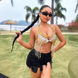 Top sexy hecho a mano con flecos de piedras preciosas y borlas para festivales