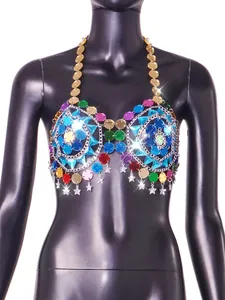 Sexy colorful acrylic disc body chain accessory for music festivals and nightclub parties