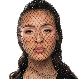 Copricapo a rete nero con strass scintillanti ideale per festival musicali e feste