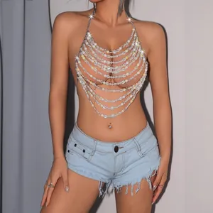Elegante top de bikini sexy con cuentas blancas hecho a mano para playa y fiestas