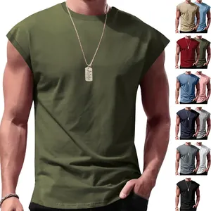 Detailed view of men's sleeveless muscle tee featuring rib texture and vertical color sidebar