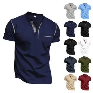 Polo Henley pour hommes avec détails contrastés et poche, plusieurs coloris