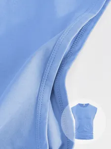 Close-up of blue ribbed texture and stitching on men's casual sleeveless fitness vest