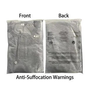 Graues langärmeliges Herren-Henley-Shirt in Plastikverpackung mit Warntext