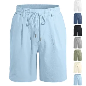 Lockere Herren-Leinen-Shorts mit Kordelzug in verschiedenen Unifarben zur Auswahl