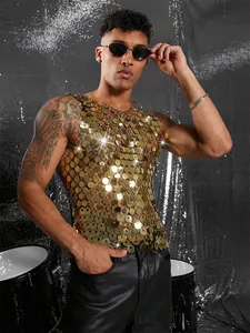 Modische goldene Paillettenweste für Herren, ideal für Disco-Partys und festliche Anlässe