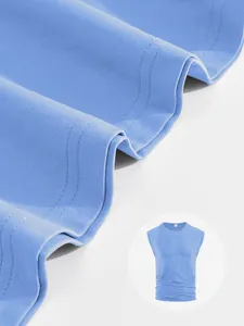 Detail view of high-quality blue textured fabric on men's casual sleeveless fitness vest