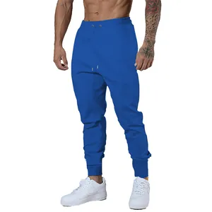 Detailed view of men's royal blue slim fit joggers for gym workout and fitness training