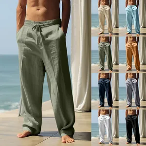 Pantaloni da uomo larghi in misto lino traspirante per le vacanze in diversi colori.