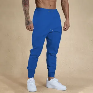 Pantaloni sportivi blu da uomo con coulisse e polsini a coste