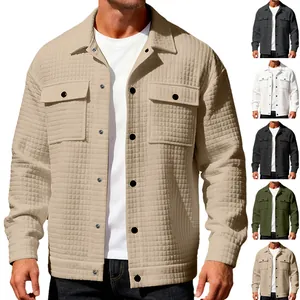 Close-up view of the waffle texture and color variety of this men's casual jacket