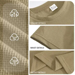 Close-up of breathable seersucker fabric and collar detail for men's quick-dry t-shirt
