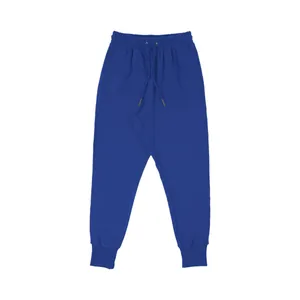 Vista frontale dei pantaloni sportivi blu reale da uomo con coulisse e polsini