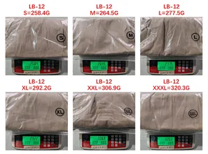 Comparison chart showing weight in grams for men's cotton linen pants sizes S to XXXL