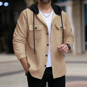 Veste à capuche en jacquard lourd pour hommes avec manches contrastées et poches