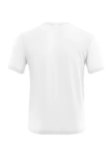 Detailed back view of a white breathable seersucker short-sleeved sports T-shirt for men