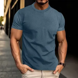 Close-up of men's quick-dry athletic T-shirt with breathable seersucker fabric