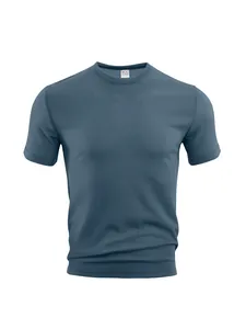 Detail view of blue men's sport T-shirt with breathable seersucker waffle texture
