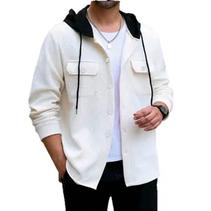 Veste à capuche élégante en jacquard pour hommes, style décontracté bicolore blanc noir