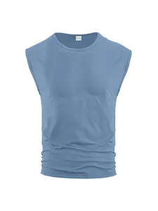 Detailed macro view of a light blue sleeveless tank top showing ribbed fabric texture.