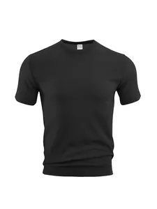 Detailed view of black breathable seersucker short sleeve sports T-shirt for men.