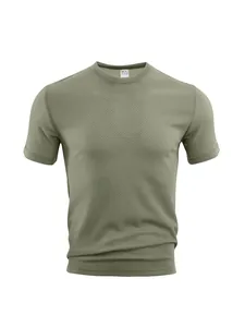 Detailed view of olive green seersucker textured quick-dry short sleeve T-shirt for men