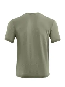 Detailed back view of men's olive green quick-dry seersucker breathable sports T-shirt