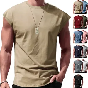 Men's loose sleeveless ribbed T-shirt vest for fitness and casual wear in multiple colors
