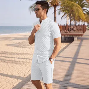 Completo estivo uomo camicia maniche corte e pantaloncini nido d'ape