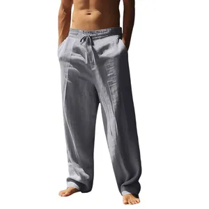 Pantaloni uomo larghi in misto lino grigio con coulisse per vacanze casual ed estive