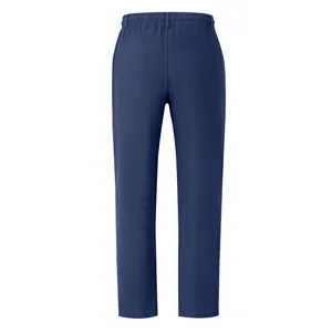 Rear view of navy blue men's breathable cotton linen casual straight pants