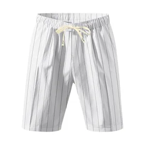 Lightweight men's striped linen casual shorts with drawstring and elastic waist