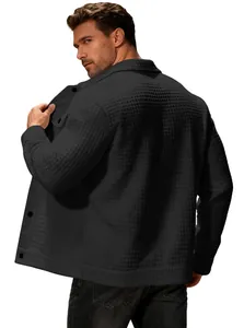 Back view of men's casual black waffle knit jacket featuring a stylish textured pattern