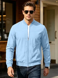 Hellblaue Herren-Freizeitjacke mit Reißverschluss und gerippten Bündchen
