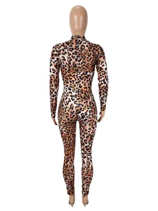 Back view of a sexy leopard print mesh long-sleeve bodysuit shown on a mannequin