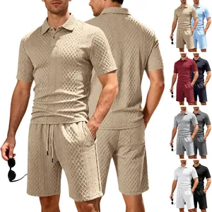 Ανδρικό Casual Ζακάρ Polo Μπλουζάκι Και Σορτς Σετ Καλοκαίρι Λεπτό Καρό Γιακάς Κοντομάνικο Top And Bottom Αθλητικά Ρούχα