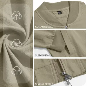 Detailansicht von Kragen, Ärmeln und Nähten einer lässigen Herren-Baumwolljacke