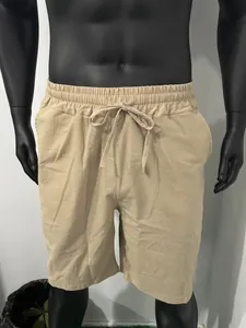 Breathable men's linen beach shorts with elastic drawstring waist and side pockets