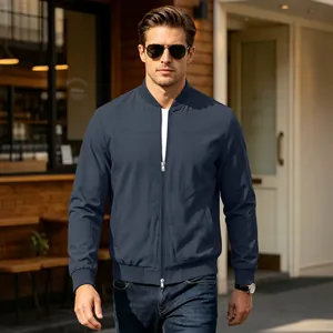 Hochwertige dunkelblaue Herren-Casual-Bomberjacke aus Baumwolle mit Reißverschluss für den Frühling