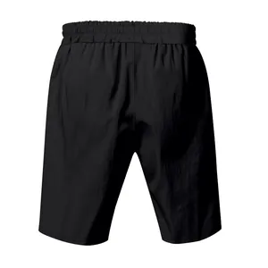Back view detail of men's black breathable linen casual beach shorts for summer vacation