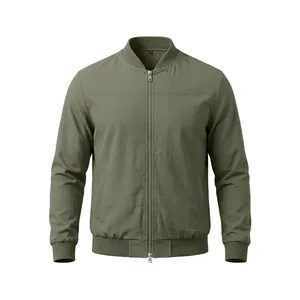 Herren Bomberjacke in Olivgrün aus Baumwolle mit Reißverschluss und Rippbündchen.