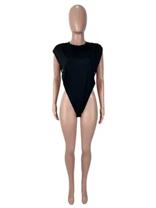 Sexy black sleeveless bodysuit with high cut sides shown on a headless female mannequin
